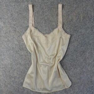 Vintage 1960s Cami Top Womens Small Cream Camisole Lace Trim Nylon Lingerie USA